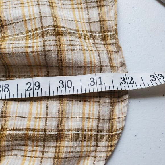 WOOLRICH Large Button Down Shirt Tan Yellow Plaid Short Sleeve - Picture 5 of 7